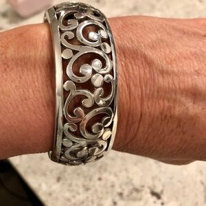 Brighton chunky silver scroll hinged bangle